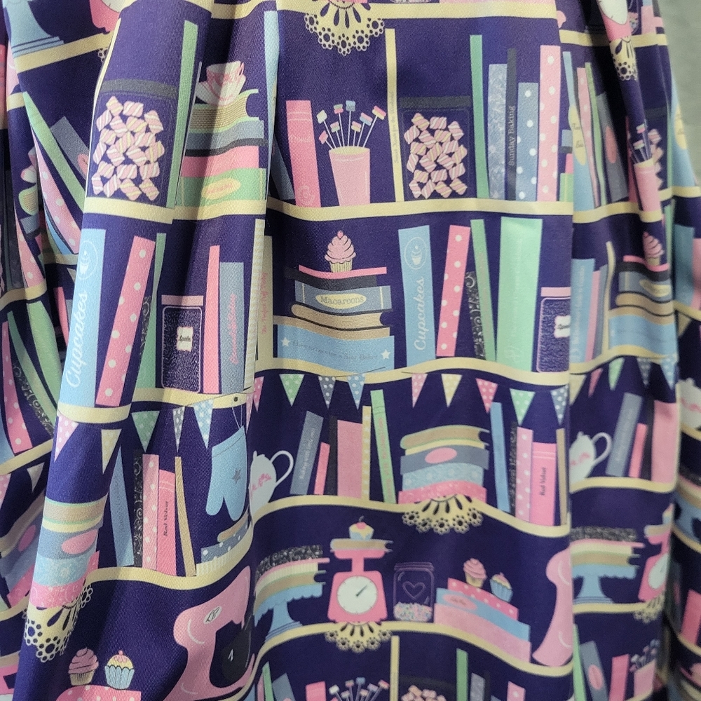 Lindy Bop Lily Baking Bookshelf Dress Navy/Purple - Picture 6 of 11